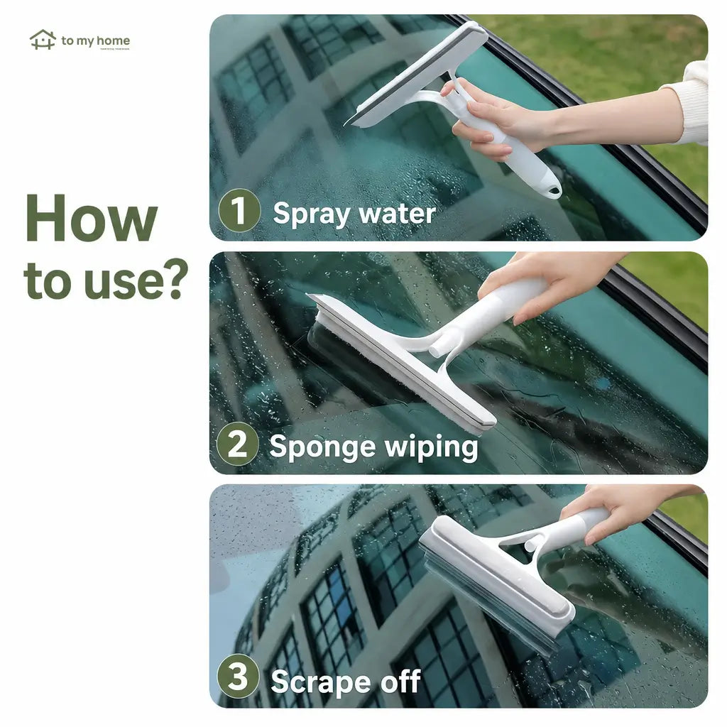 3-in-1 window cleaning squeegee with spray, scraper and microfiber scrubber, lightweight tool for car windshields, glass and tabletops Tomyhome Global