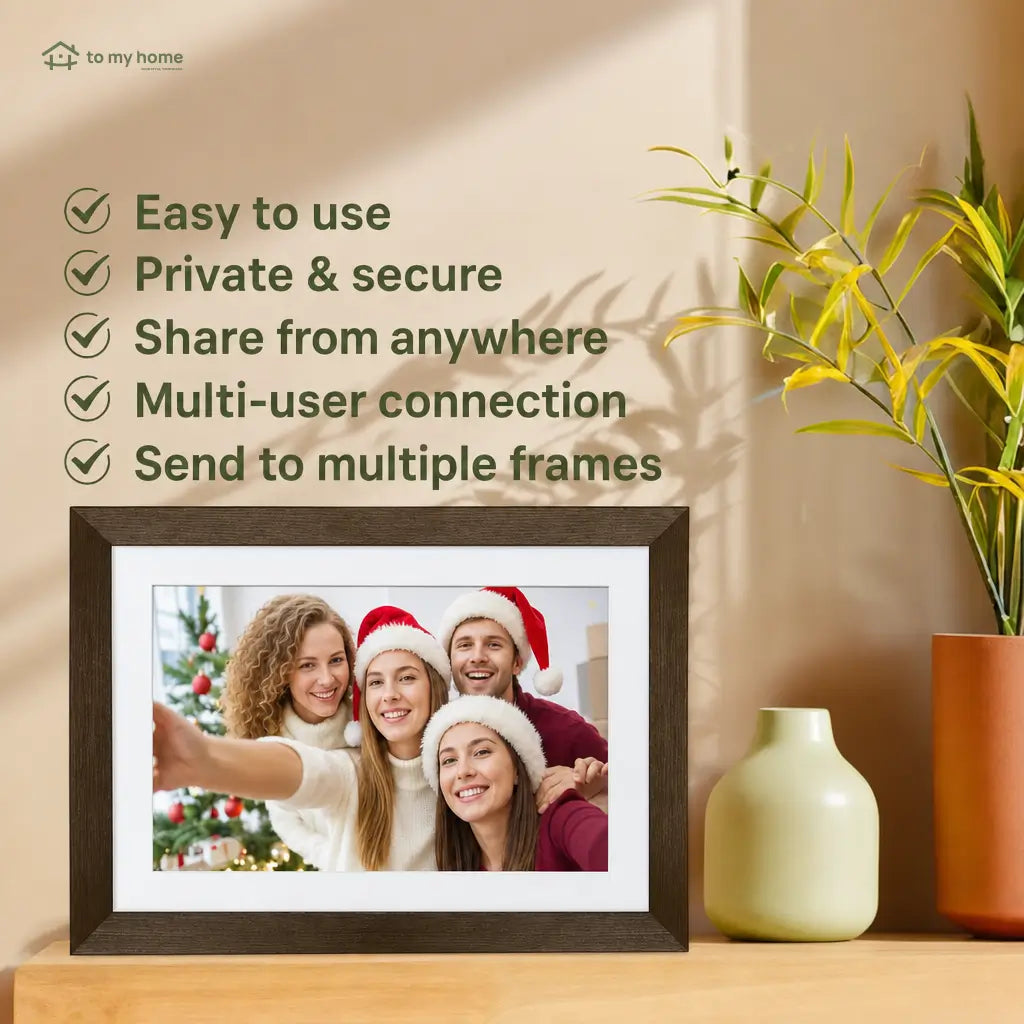 Digital photo frame with 25.7 cm (10.1 in) screen and wood design for home office memory displays and thoughtful everyday gifting Tomyhome Global
