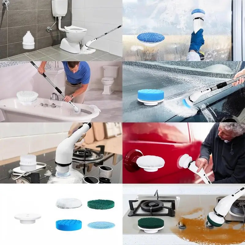 Electric Spin Scrubber Cordless Shower Cleaning Brush IPX7 Waterproof 4 Heads 3 Adjustable Handles for Bathroom Kitchen Floor Window Tile Pool