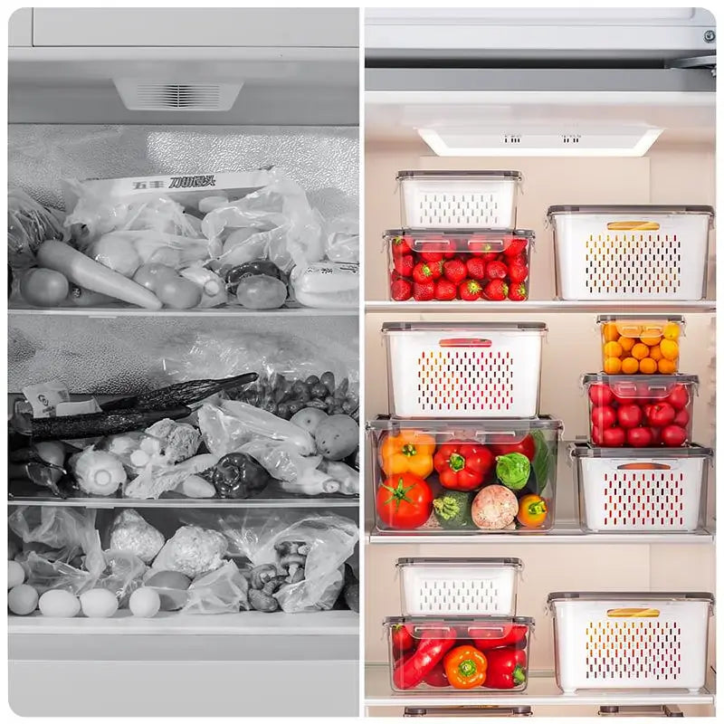5-Pack Stackable Fridge Organizers BPA-Free Boxes with Removable Colander for Fruit Salad Vegetable Meat Fresh Kitchen Daily Home Use Tool Set