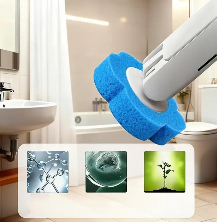 Disposable Toilet Brush Wand Set with Cleaning Refills Wall-Mount Bathroom Scrubbing System for Bowl Sink Bathtub Drain Wash Basin Cleaning Tool