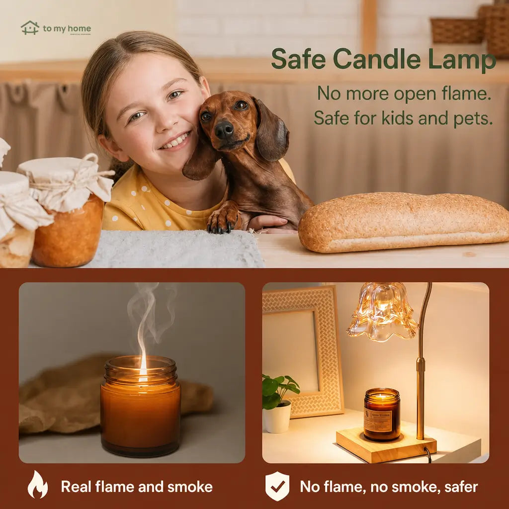 Glass flower candle warmer lamp with adjustable height, timer and dimmable light for flameless home fragrance in bedrooms and living spaces Tomyhome Global