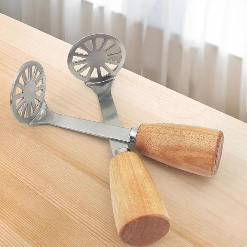 2-Pack Mini Stainless Steel Masher Set Wood Handle Potato Avocado Bean Manual Tool Kitchen Gadget for Smooth Mashing and Daily Food Preparation