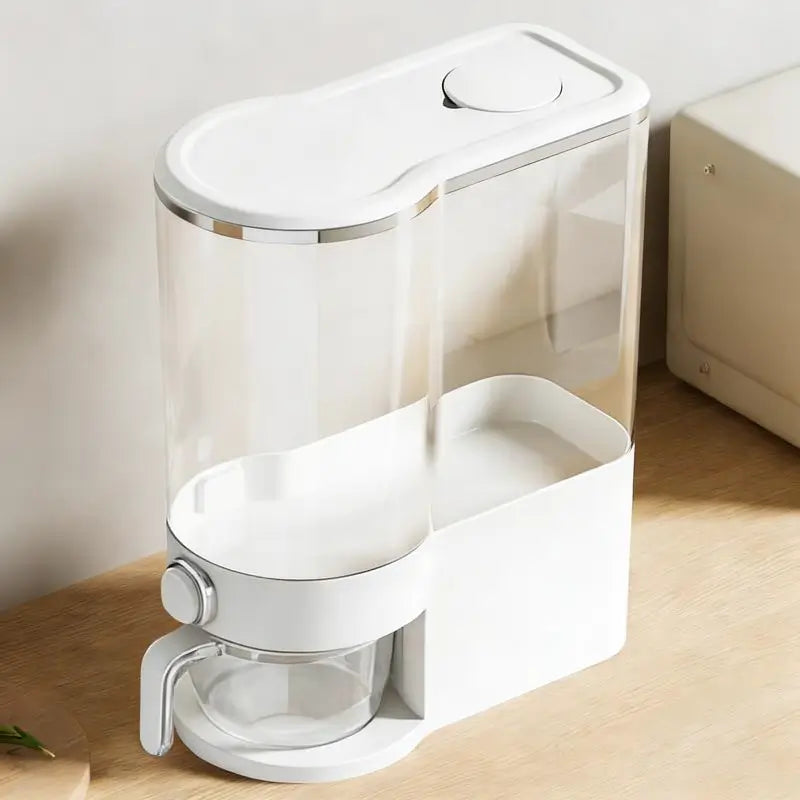 Airtight Rice Dispenser with Measuring Cup Moisture-Resistant Grain Container for Cereal Soybeans Corn Pet Food for Kitchen Pantry Food Storage Case