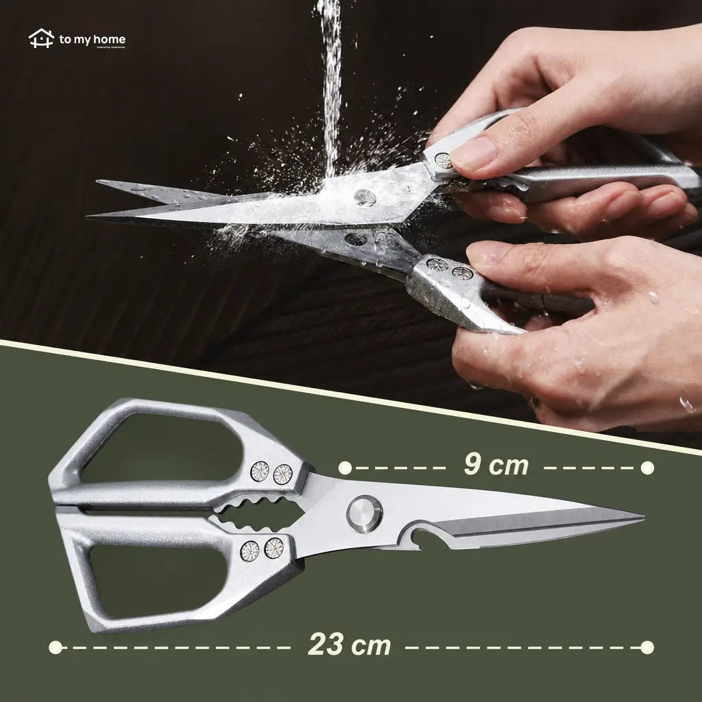 Heavy-duty stainless steel kitchen shears with detachable mirror-polished blades for poultry, fish bones, vegetables, and everyday meal prep at home kitchens Tomyhome Global
