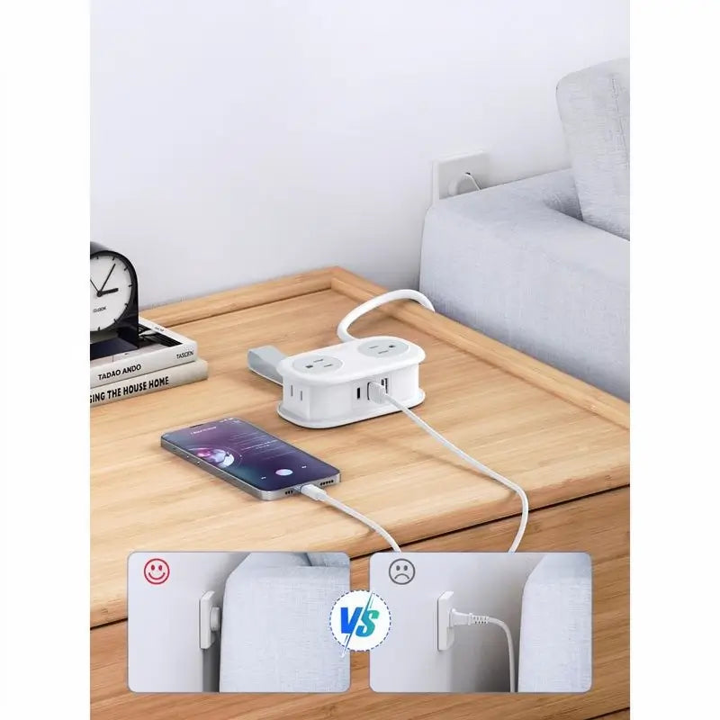 Compact Travel Power Strip 4 AC Outlets 3 USB Ports 1.2m Wrapped Cord Portable Charging Station for Hotel Cruise Essentials Office Power Hub