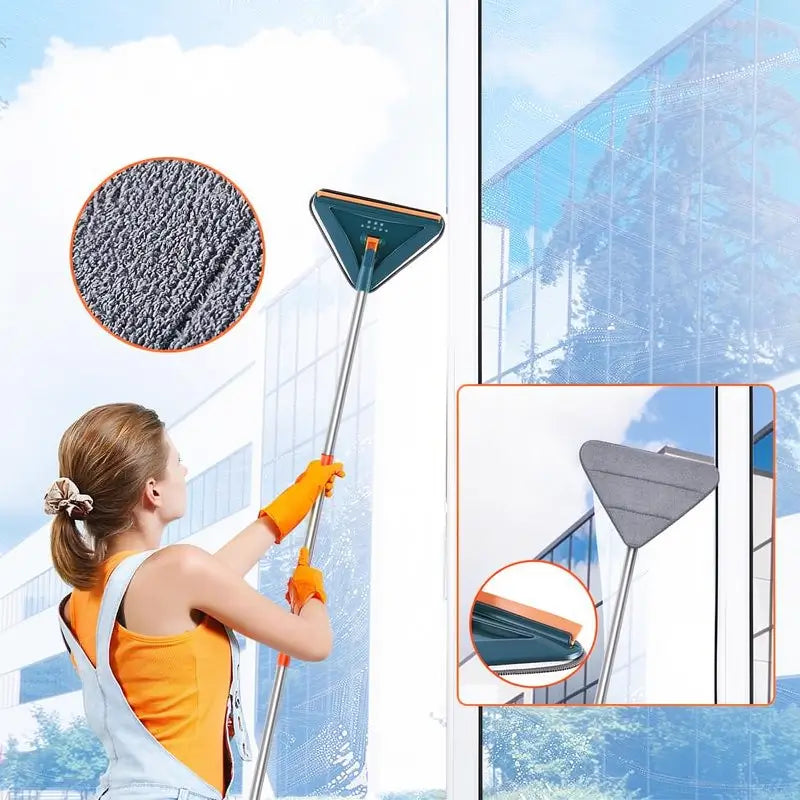 Mocio a Manico Lungo con Testa Rotante 360° per Pareti, Soffitti, Pavimenti e Battiscopa - Set Completo con 6 Panni e Spremi Acqua