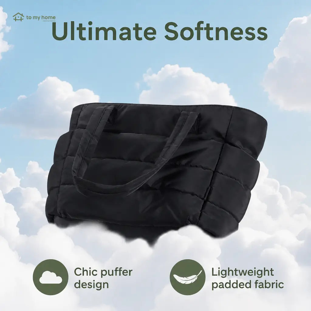 Lightweight puffer tote bag with laptop sleeve, zip closure and pockets for work, travel, gym and everyday commuting essentials Tomyhome Global
