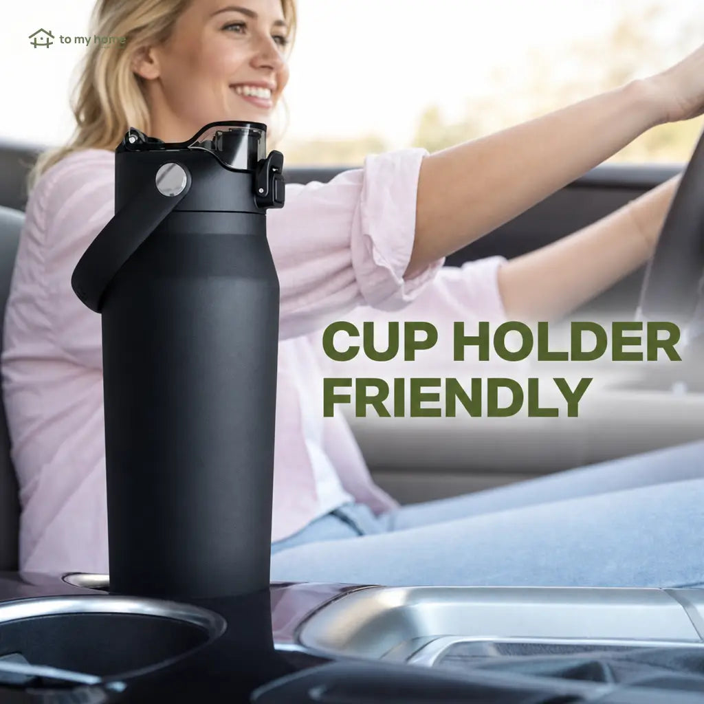 32 oz stainless steel insulated water bottle with leak-proof dual straw chug lid for cold drinks at school, work and daily travel Tomyhome Global
