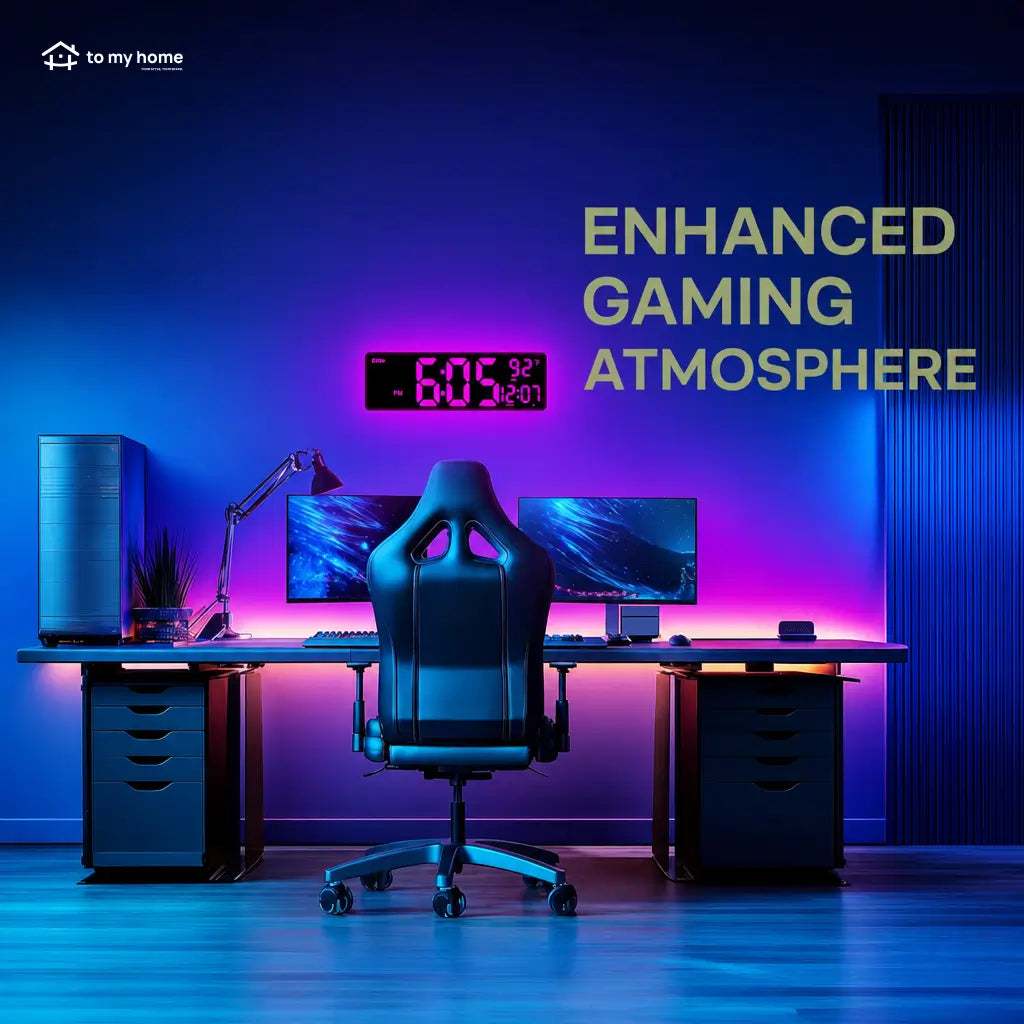 Large digital wall clock with RGB ambient light, dual alarms, and easy-read LED display for home offices, kitchens, classrooms, and gaming rooms Tomyhome Global