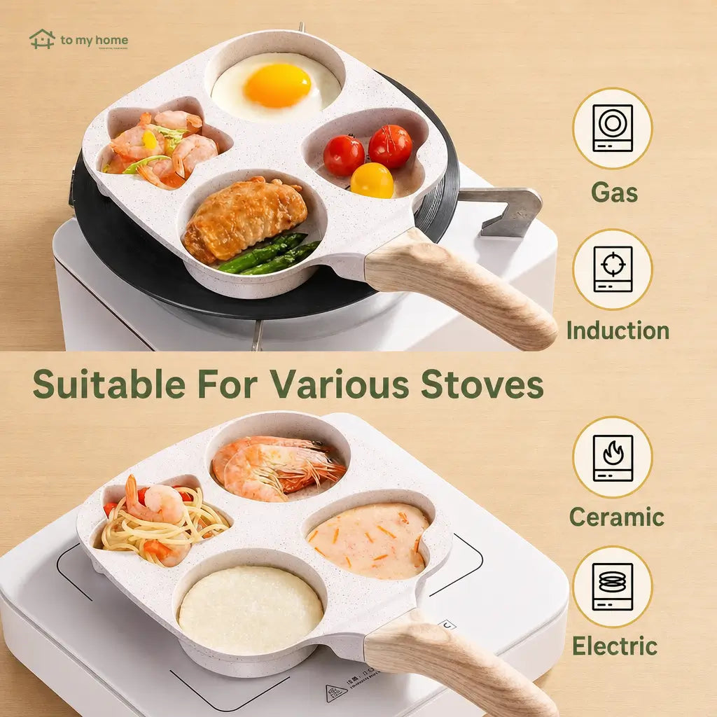 4-Cavity Nonstick Egg Frying Pan with Heart, Star and Round Molds for Fun Daily Breakfasts, Pancakes, Omelets, Toast and Compact Kitchens Tomyhome Global