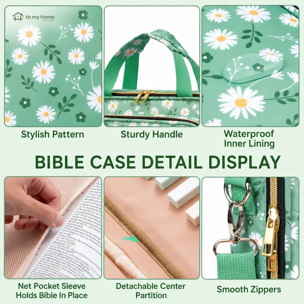 Multi-compartment Bible bag with handles, adjustable shoulder strap and journaling supplies for women’s study, worship and travel at church or home Tomyhome Global