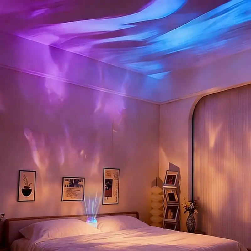 Luz Projetora 3D de Ondas de Água e Mar com Modo RGB de 16 Cores e Controlo Remoto para Relaxamento no Quarto, Ambiente Noturno Romântico e Iluminação Decorativa de Ambiente