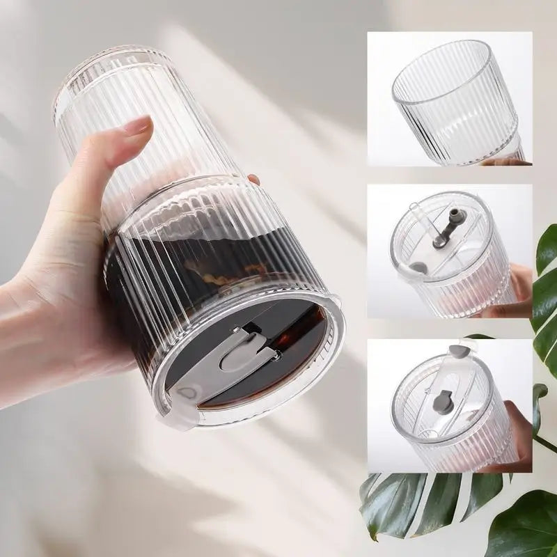591ml Ribbed Glass Tumbler Set with Lids and Straws Reusable Leak-Proof for Iced Coffee Smoothies Juice Cocktails Stylish Durable Glass Drinkware
