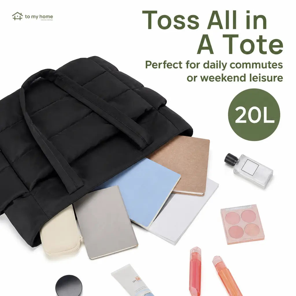 Lightweight puffer tote bag with laptop sleeve, zip closure and pockets for work, travel, gym and everyday commuting essentials Tomyhome Global