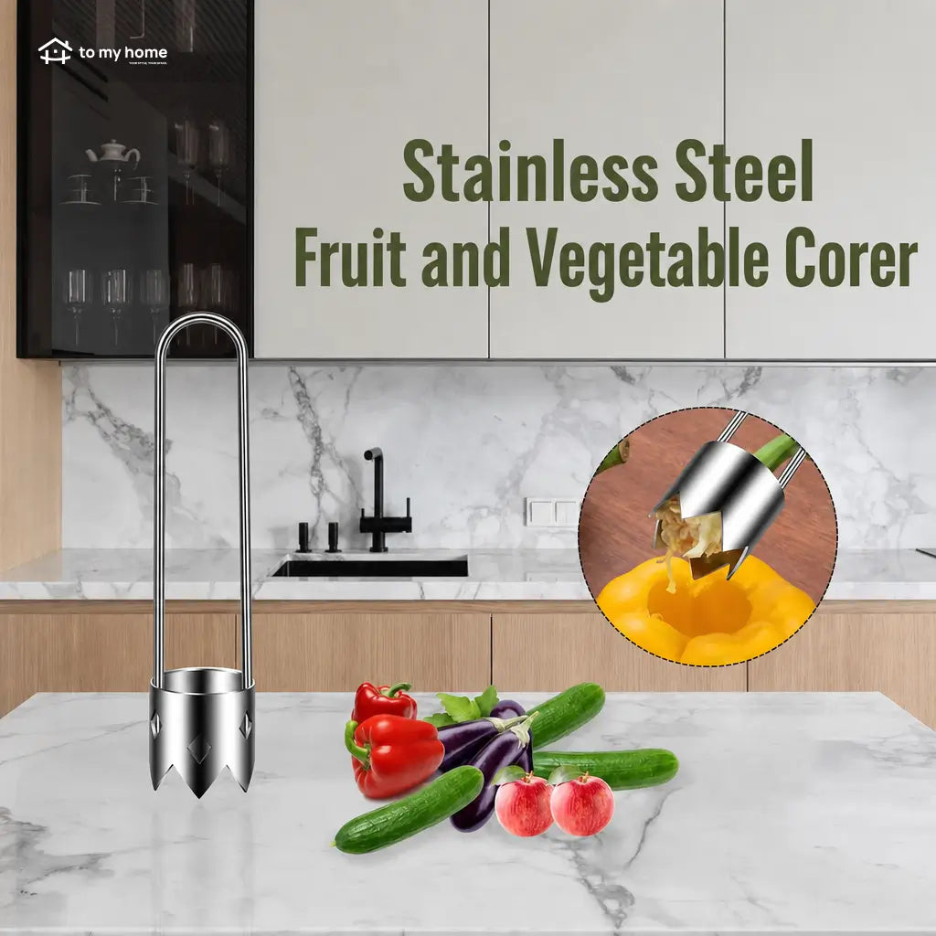 Universal stainless steel core remover set with ergonomic handles for easy fruit, pepper, cucumber, eggplant and apple preparation at home or professionally Tomyhome Global
