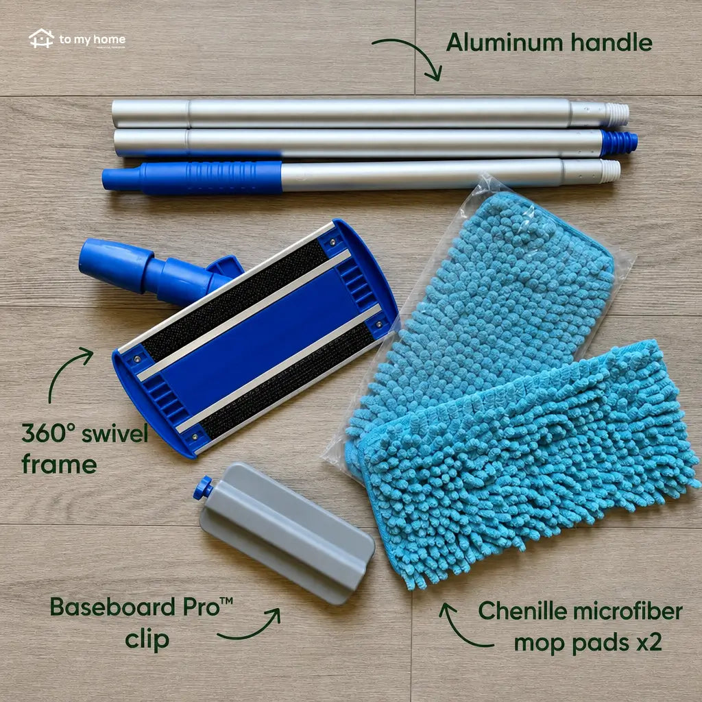 Lightweight baseboard cleaning mop with rotatable microfiber head for dust, pet hair, tile, laminate and hardwood edges without kneeling around the home Tomyhome Global