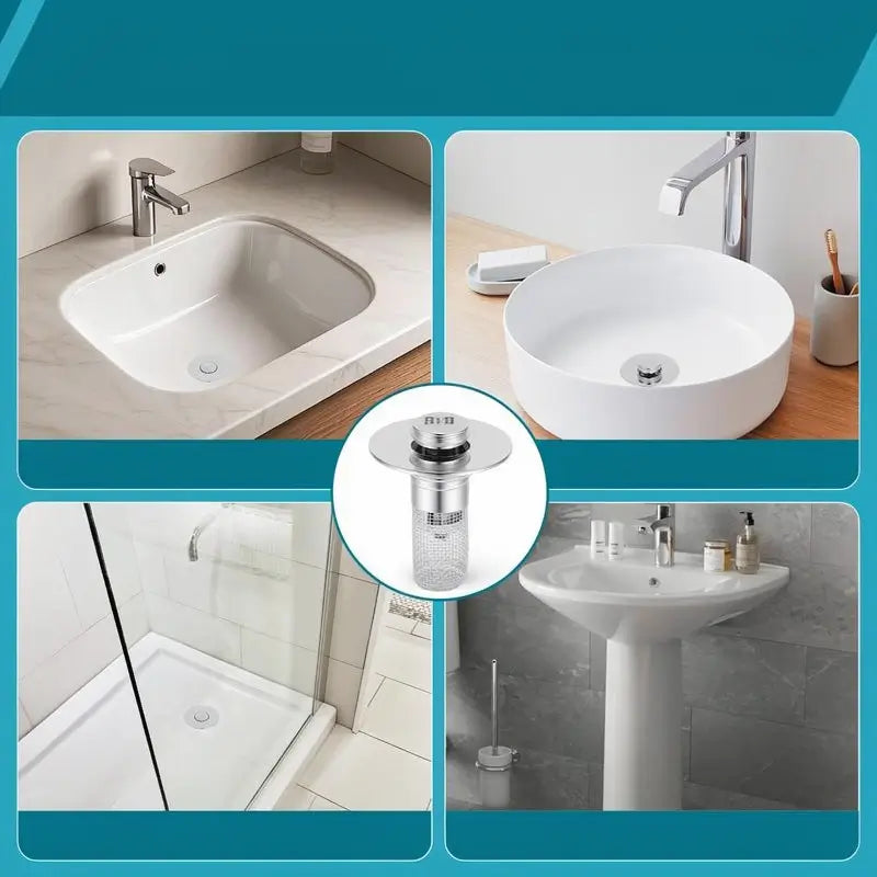 Bathroom Sink Stopper Hair Catcher Universal Pop Up Sink Drain Filter with Stainless Steel Filter Basket and Brass Drain Plug for Home Use