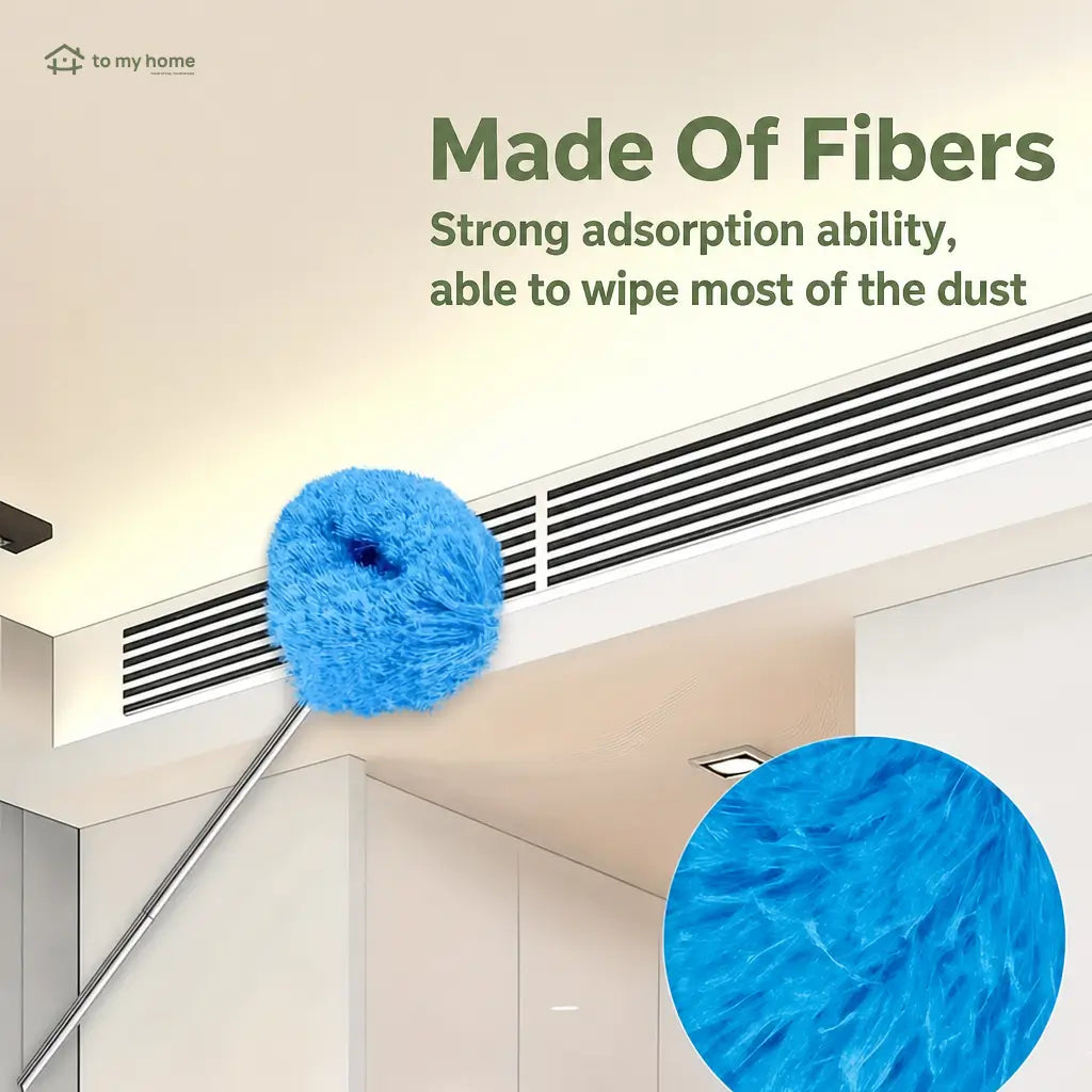 Lightweight extendable microfiber ceiling fan duster with slanted dust-locking head for walls, corners and everyday hard-to-reach home cleaning without ladders Tomyhome Global