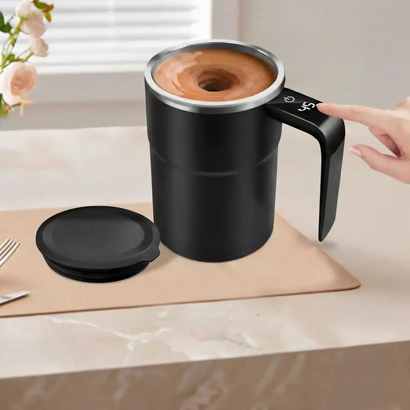 Rechargeable Electric Self-Stirring Coffee Mug Automatic Magnetic Mixing Cup with LCD Thermometer for Milk Tea Cocoa Office Home Travel Kitchen Tool Gadget