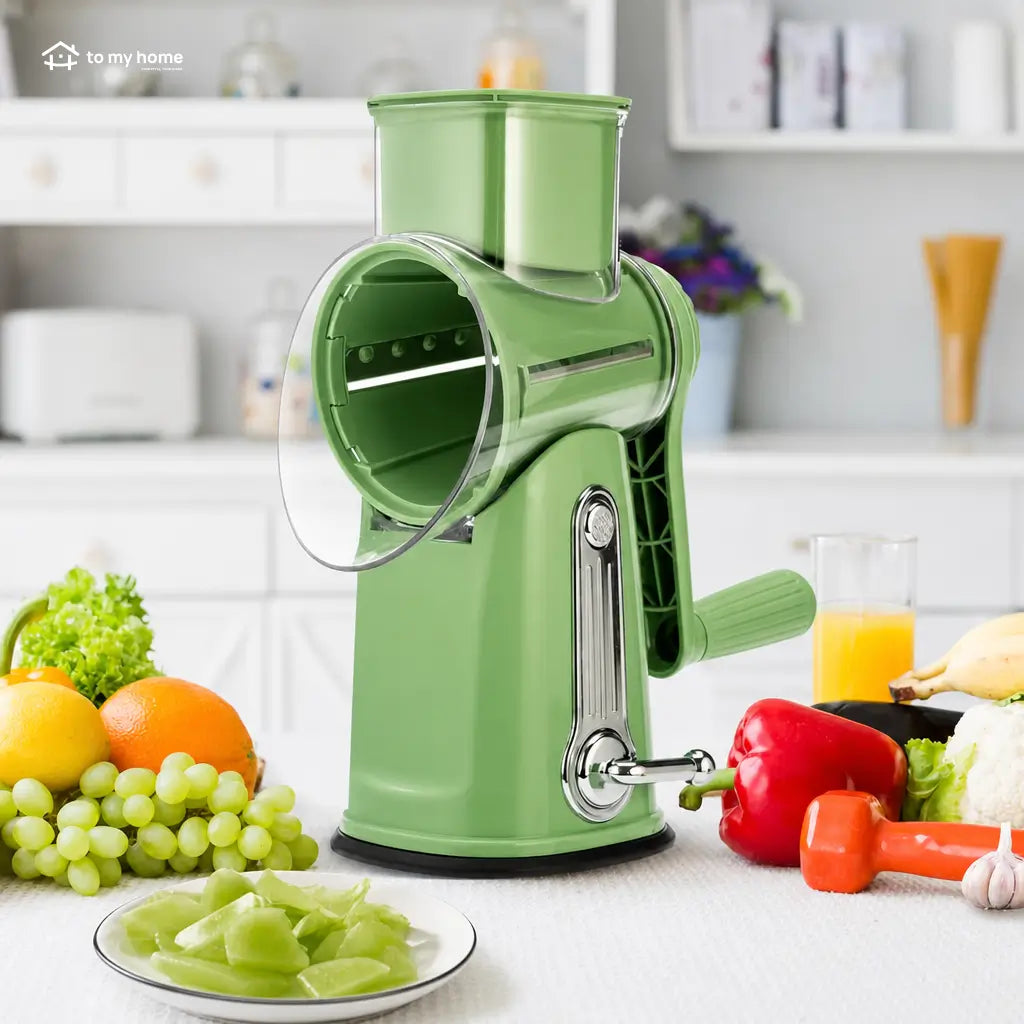 Rotary Cheese Grater with 5 Replaceable Blades and Suction Base for Fast Vegetable Slicing, Shredding, and Meal Prep Tomyhome Global