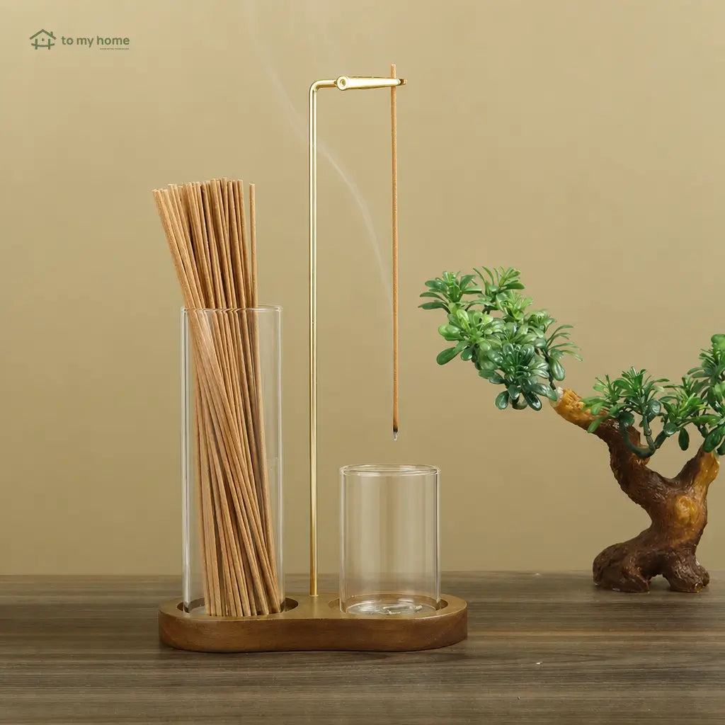 2-in-1 wooden incense and candle holder with removable glass ash catcher for meditation, yoga, bedroom and minimalist home decor Tomyhome Global