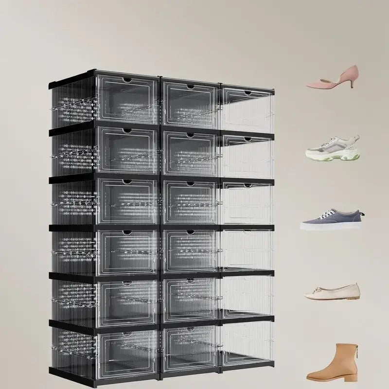 Foldable Stackable Shoe Boxes Clear Plastic Storage for Large Footwear up to 31 cm High-Quality PP Material Space-Saving Design Portable Organizer