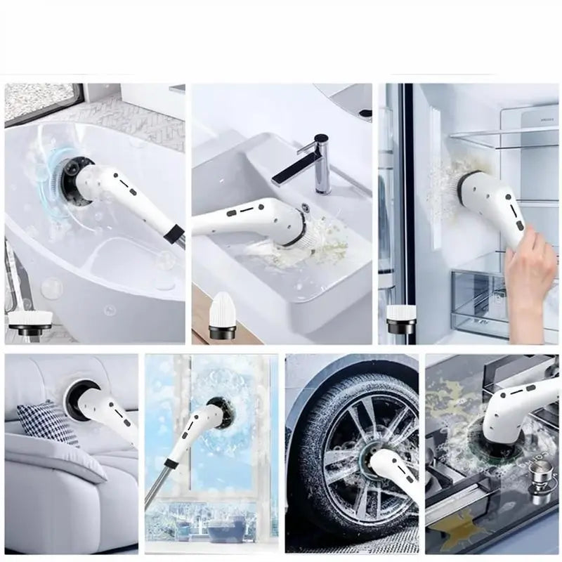 Electric Spin Scrubber Cordless Shower Cleaning Brush IPX7 Waterproof 4 Heads 3 Adjustable Handles for Bathroom Kitchen Floor Window Tile Pool