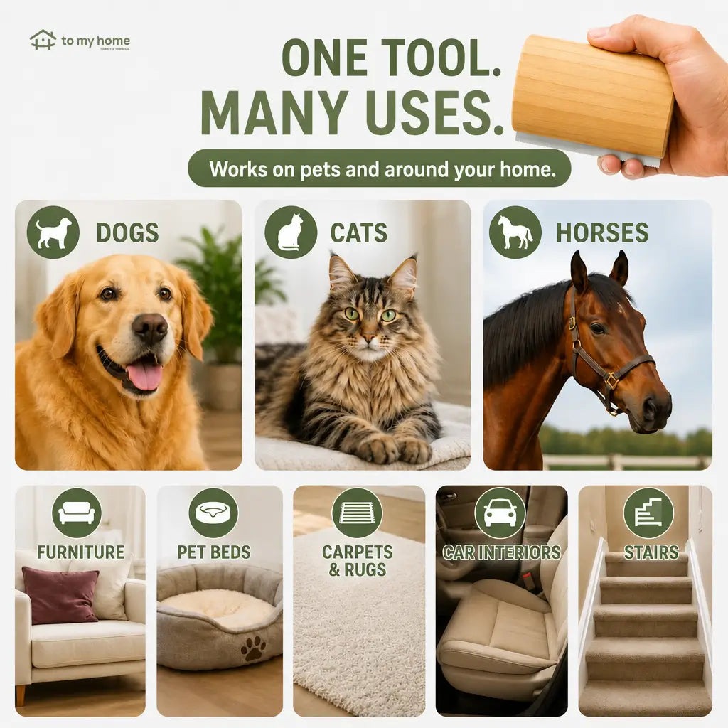 Wooden deshedding brush with stainless steel edge for gentle dog, cat, small animal, and horse grooming plus easy furniture hair removal Tomyhome Global