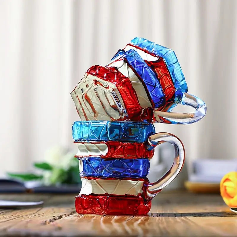 3D Stacked Book Coffee Mug Ceramic Literature Lover Cup Creative Library Style Porcelain Tea Mug Christmas Gift for Bookworms Home Office Decor