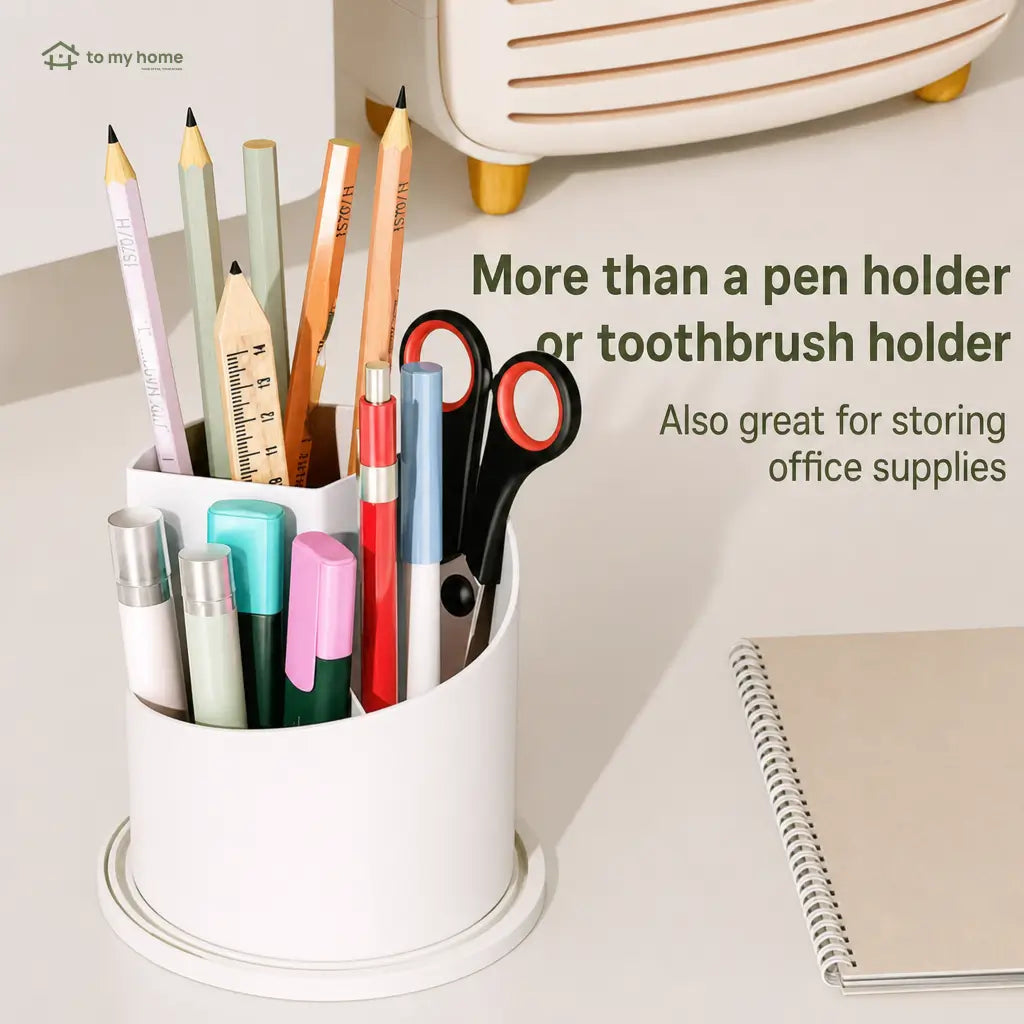 Dustproof rotating toothbrush holder with sliding cover and 3 slots for bathroom counters, vanity storage, brushes, razors, and organized daily essentials Tomyhome Global