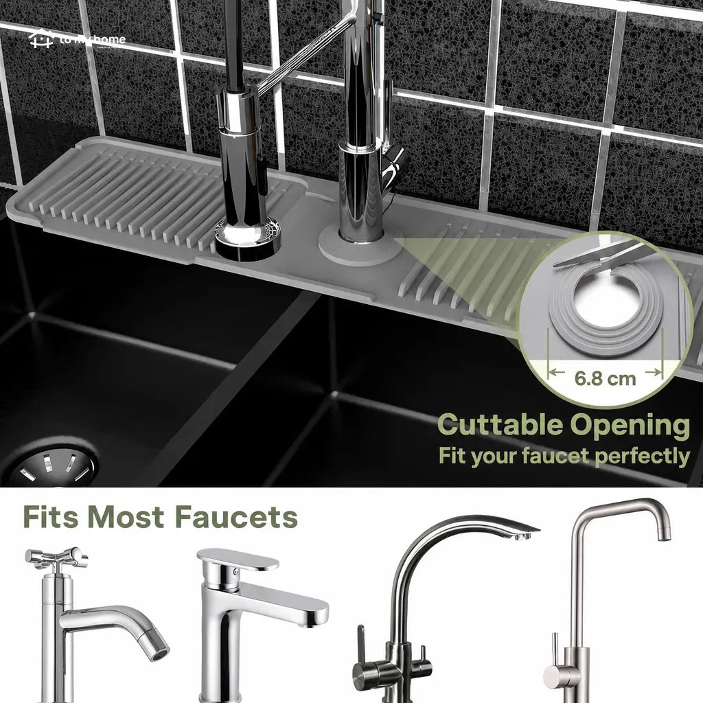 Everyday Silicone Sink Faucet Splash Guard Mat with 5° Self-Draining Slope and Button Lock for Cleaner Kitchen, Bathroom, and RV Counters Tomyhome Global
