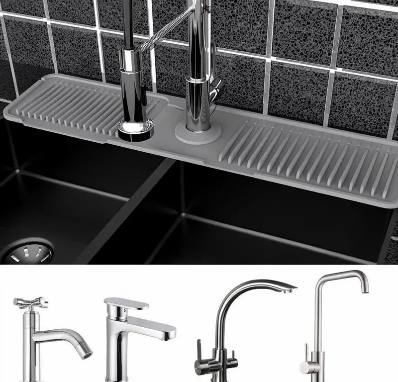 Silicone Sink Faucet Splash Guard Folding Drain Mat Button Lock Protector Drying Pad Kitchen Household Home Utility Sink Drip Catcher Accessory