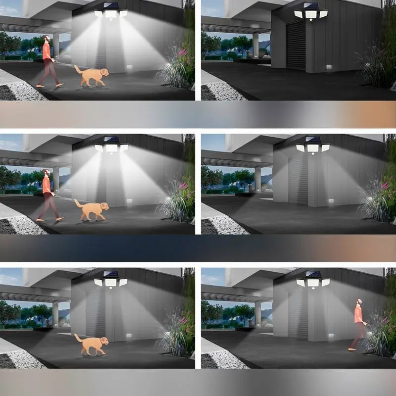 Solar Outdoor Security Lights 2500LM 210 LED IP65 Waterproof 3 Head Dimmable Spotlights for Yard Garage Porch Pool Garden Barn Patio Area