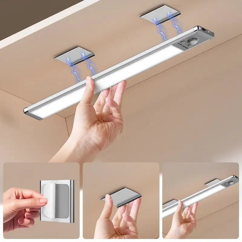 Motion Sensor Under Cabinet Lights 1500mAh USB Rechargeable LED Dimmable Night Light Magnetic for Kitchen Pantry Closet Wardrobe Stairs Sink Home