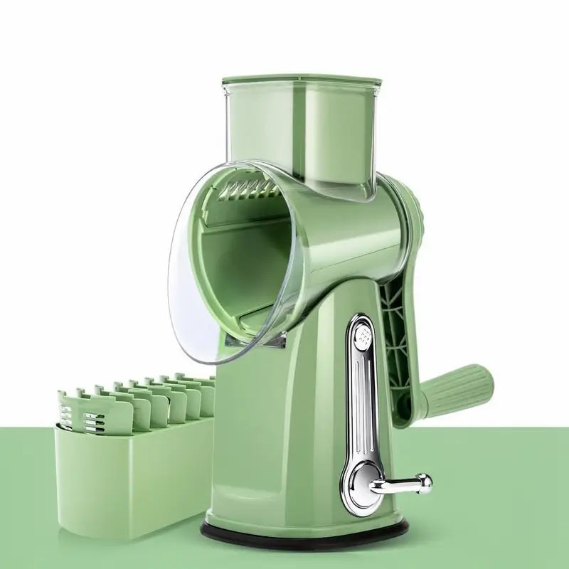 Manual Rotary Cheese Grater with Handle 5 Stainless Steel Blades Suction Base Vegetable Slicer Dicer Nut Grinder Home Kitchen Gadget Tool