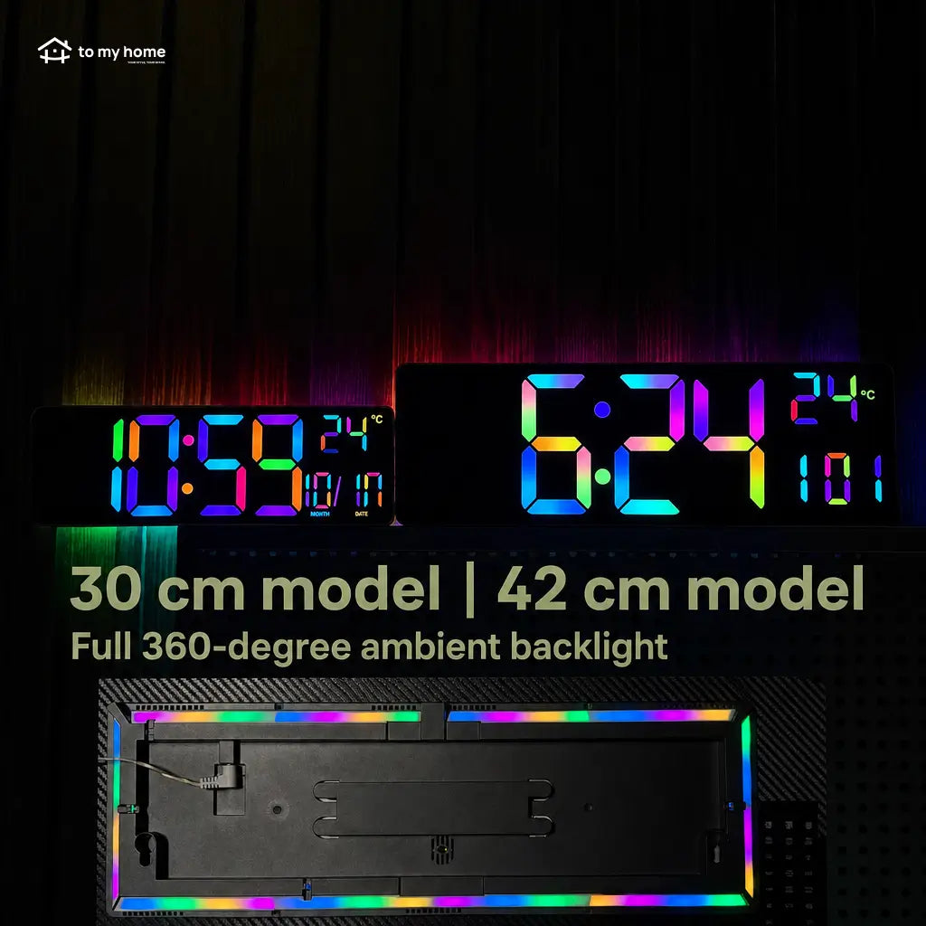 Large digital wall clock with RGB ambient light, dual alarms, and easy-read LED display for home offices, kitchens, classrooms, and gaming rooms Tomyhome Global