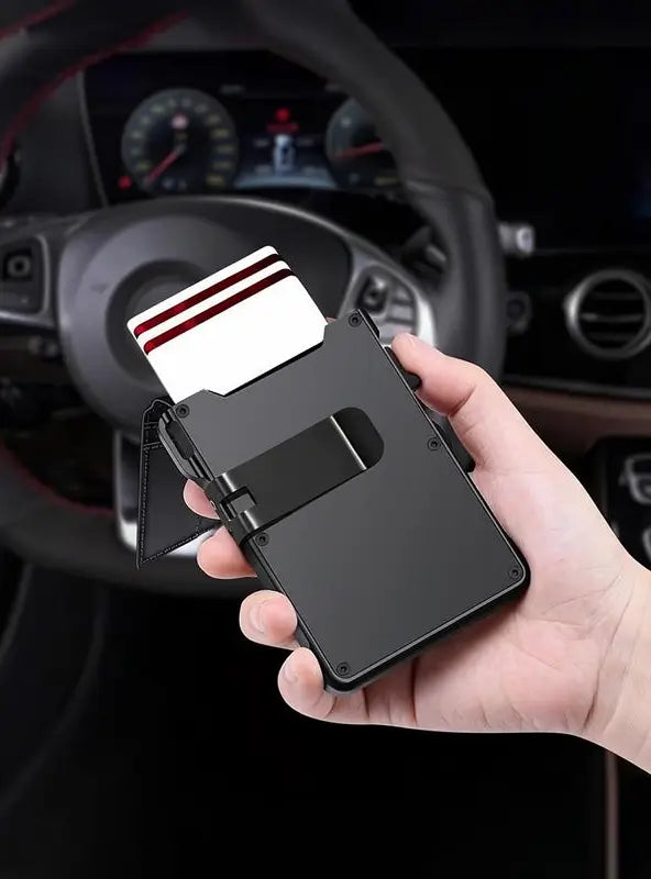 Minimalist Men's Slim Aluminum Wallet RFID Blocking Bifold Pop-Up Card Holder with Money Clip and ID Window for Secure Daily Travel and Business