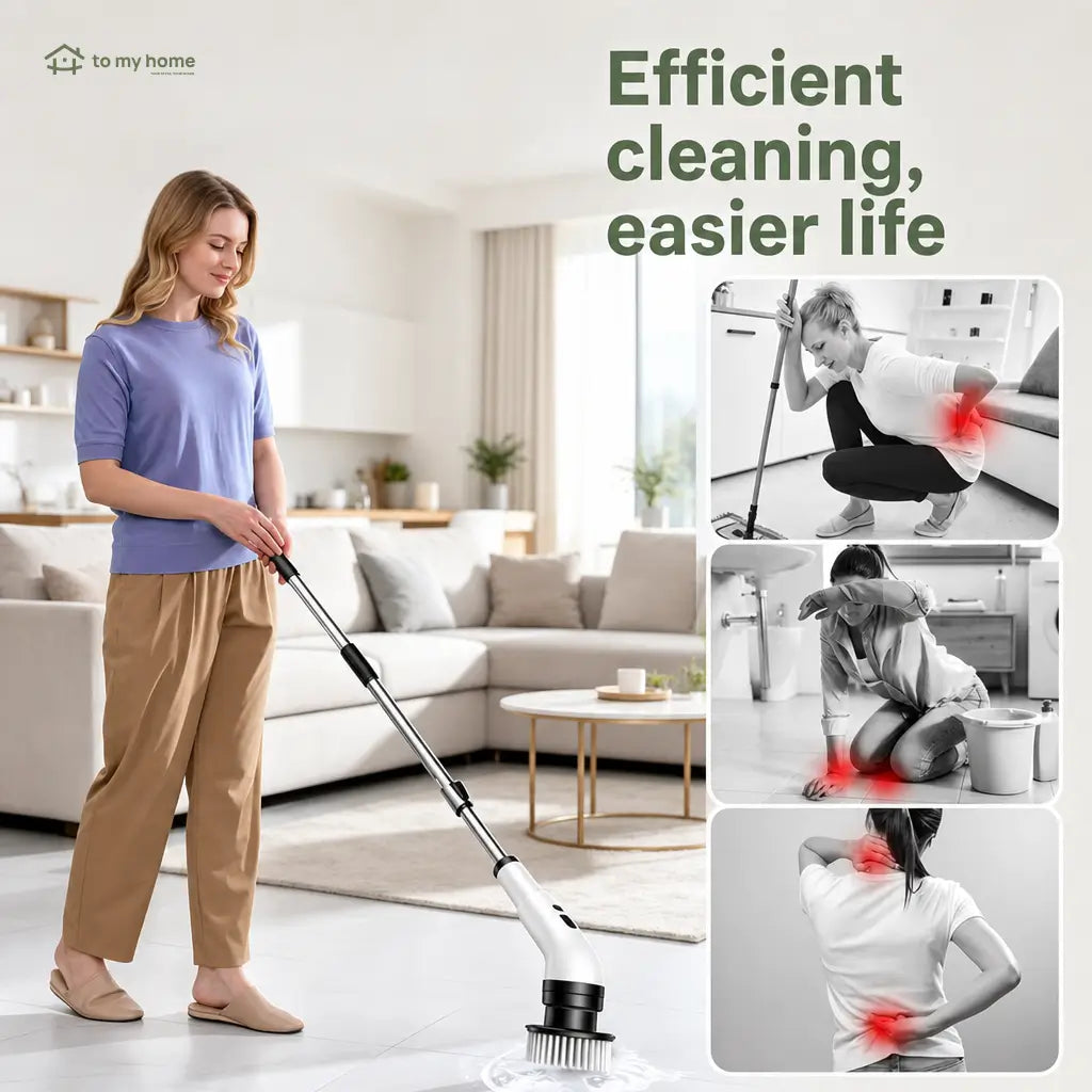 Cordless Electric Spin Scrubber with 9 Brush Heads, Extendable Handle and IPX7 Waterproof Cleaning for Bathrooms, Tile, Tubs and Kitchens Tomyhome Global
