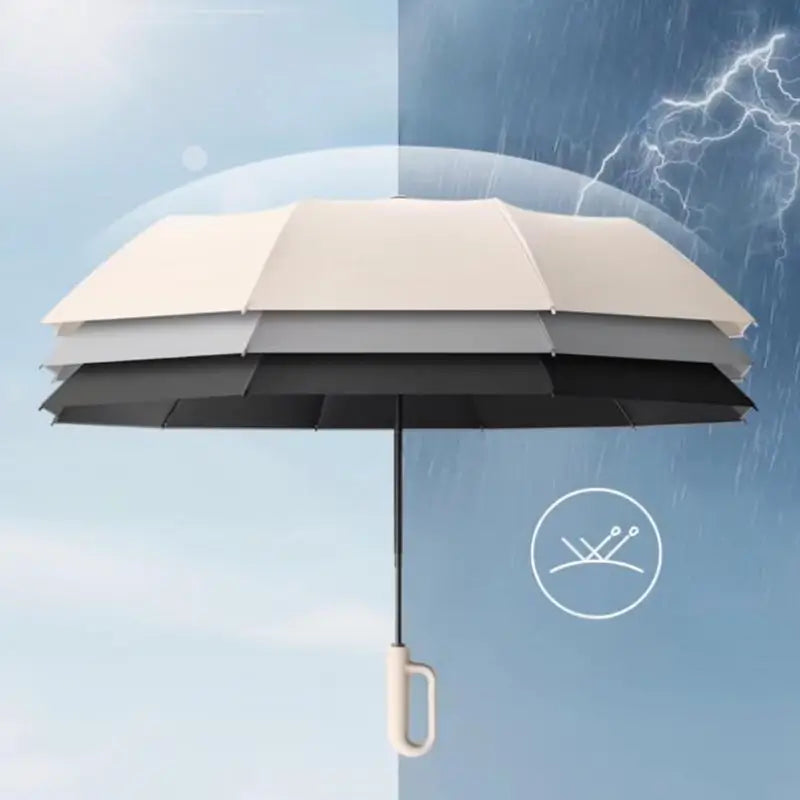 Automatic Folding Umbrella Portable Windproof Waterproof Rain Travel Umbrella with Loop Buckle Handle and Reinforced Ribs for Men Women Outdoor Daily Use