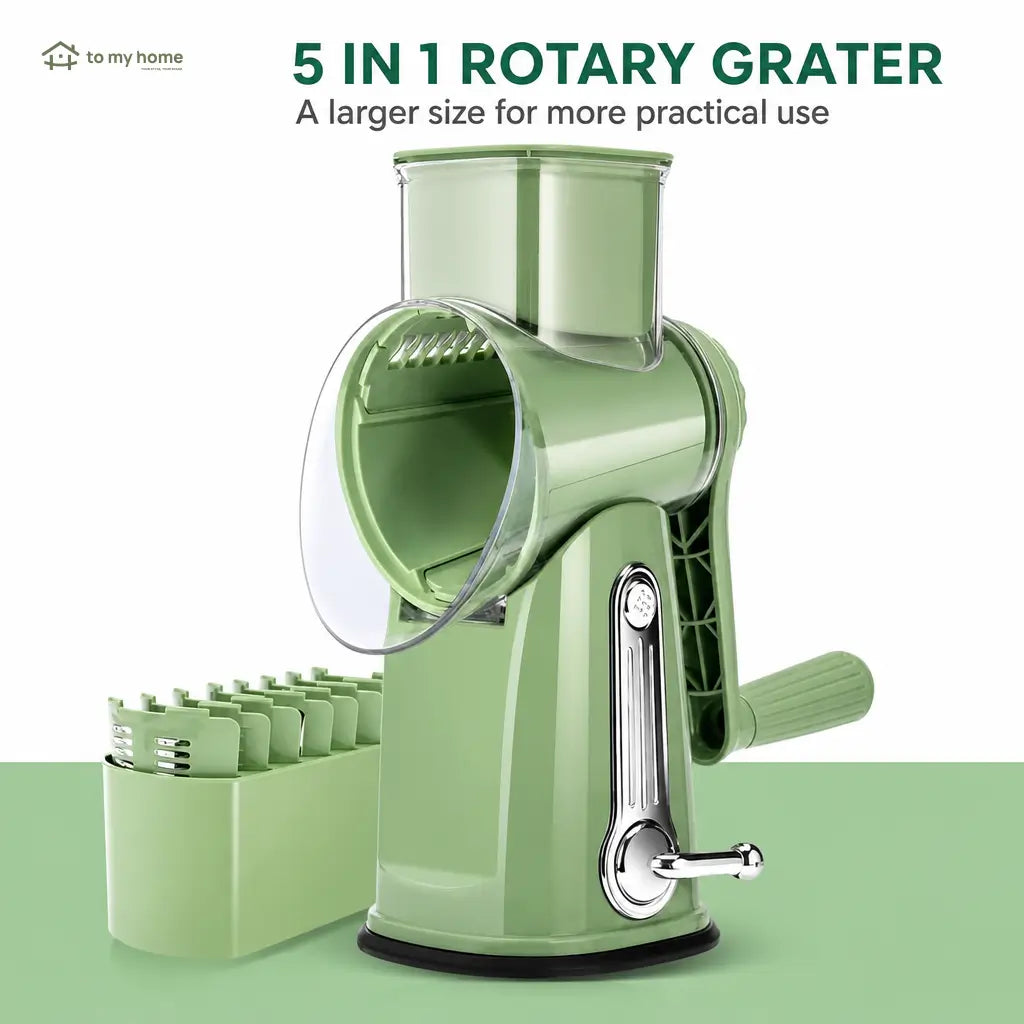Rotary Cheese Grater with 5 Replaceable Blades and Suction Base for Fast Vegetable Slicing, Shredding, and Meal Prep Tomyhome Global