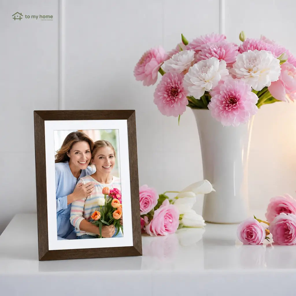 Digital photo frame with 25.7 cm (10.1 in) screen and wood design for home office memory displays and thoughtful everyday gifting Tomyhome Global