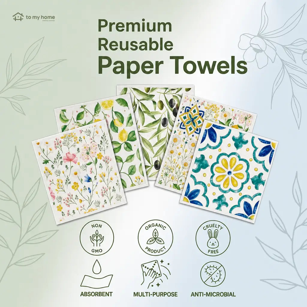 Swedish dishcloths 5 pack, absorbent reusable paper towel alternative for non-scratch kitchen cleaning, countertops, sinks, pots, walls and floors Tomyhome Global