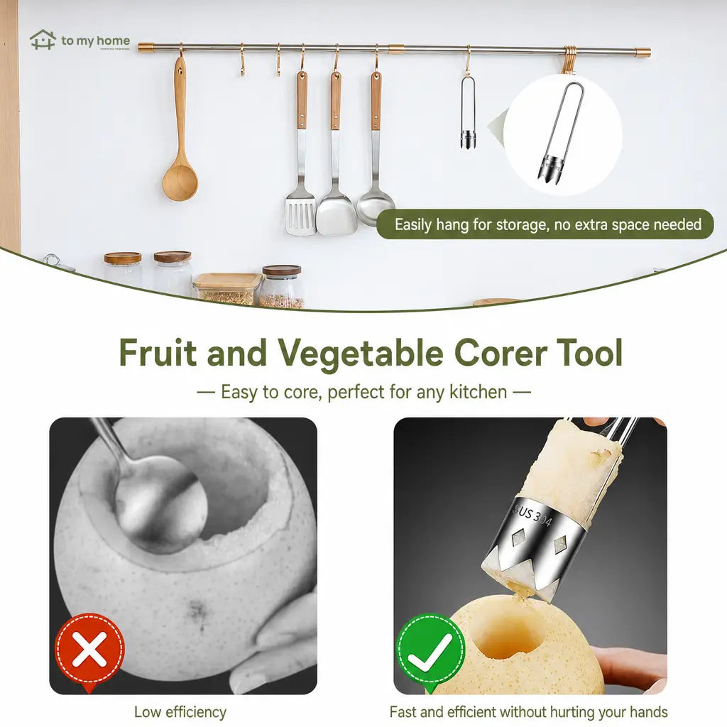 Universal stainless steel core remover set with ergonomic handles for easy fruit, pepper, cucumber, eggplant and apple preparation at home or professionally Tomyhome Global