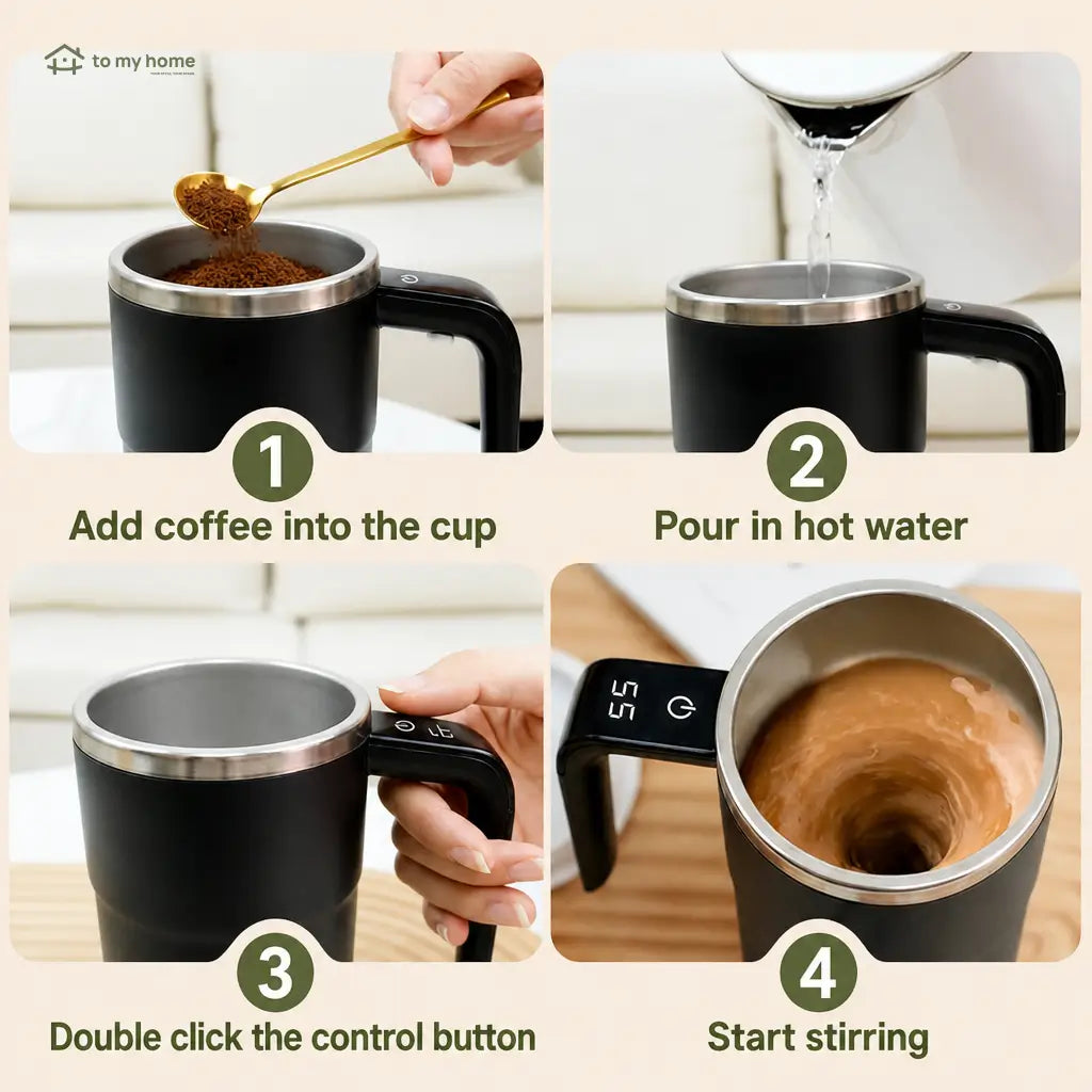 Rechargeable magnetic stirring mug with detachable mixer and LCD thermometer for smooth coffee, cocoa, protein shakes, and everyday office or travel drinks Tomyhome Global
