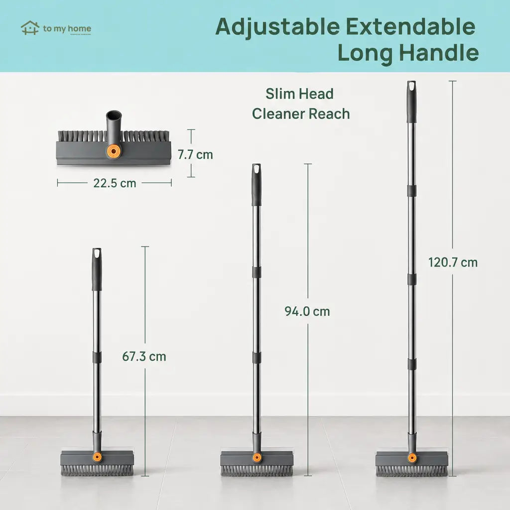 3-in-1 floor scrub brush with adjustable long handle, stiff bristles and squeegee for bathrooms, tile, patios and garages Tomyhome Global