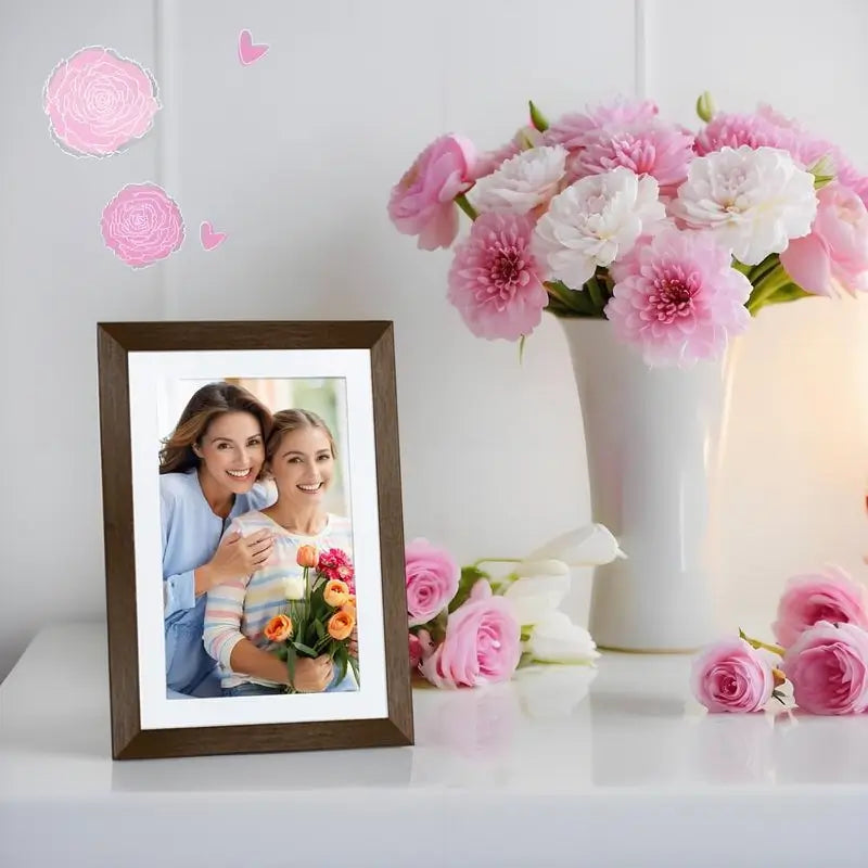 25.6 cm Digital Photo Frame Wood Finish 32GB Memory Home Office Decor Easy Setup Gift for Holiday Birthdays Anniversaries and Family Special Moments