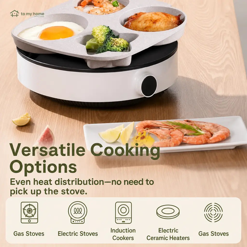 4-Cavity Nonstick Egg Frying Pan with Heart, Star and Round Molds for Fun Daily Breakfasts, Pancakes, Omelets, Toast and Compact Kitchens Tomyhome Global