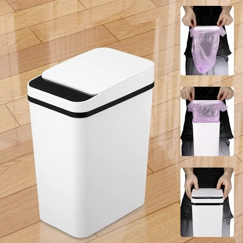 Touchless Automatic Garbage Can 12L Slim Motion Sensor Bin for Bathroom Bedroom Office Kitchen Waterproof Waste Storage Smart Lid Trash Box