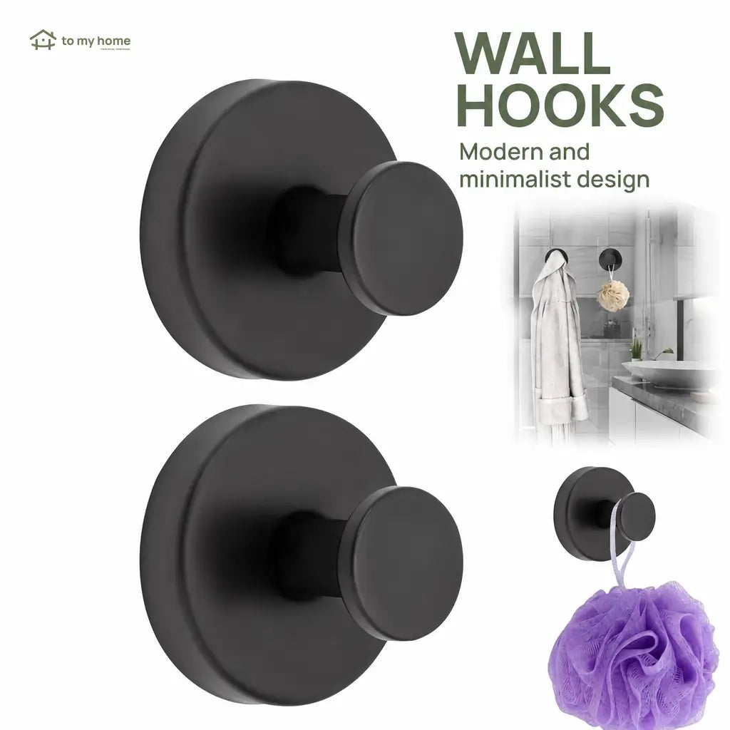 Matte Black Suction Cup Hooks, 2-Pack No-Drill Reusable Wall Hangers for Shower, Bathroom, Kitchen, Towels, Robes and Loofahs Tomyhome Global